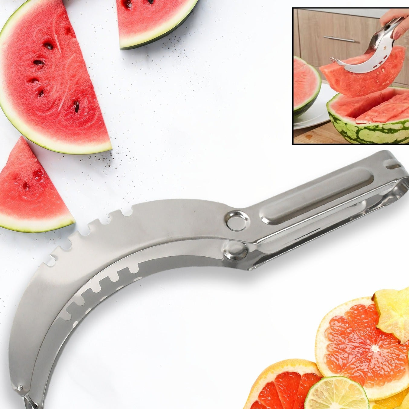 3-in-1 Stainless Steel Fruit Slicer & Corer for Watermelon & Melon (1 Pc) - Happy Price - Image 1