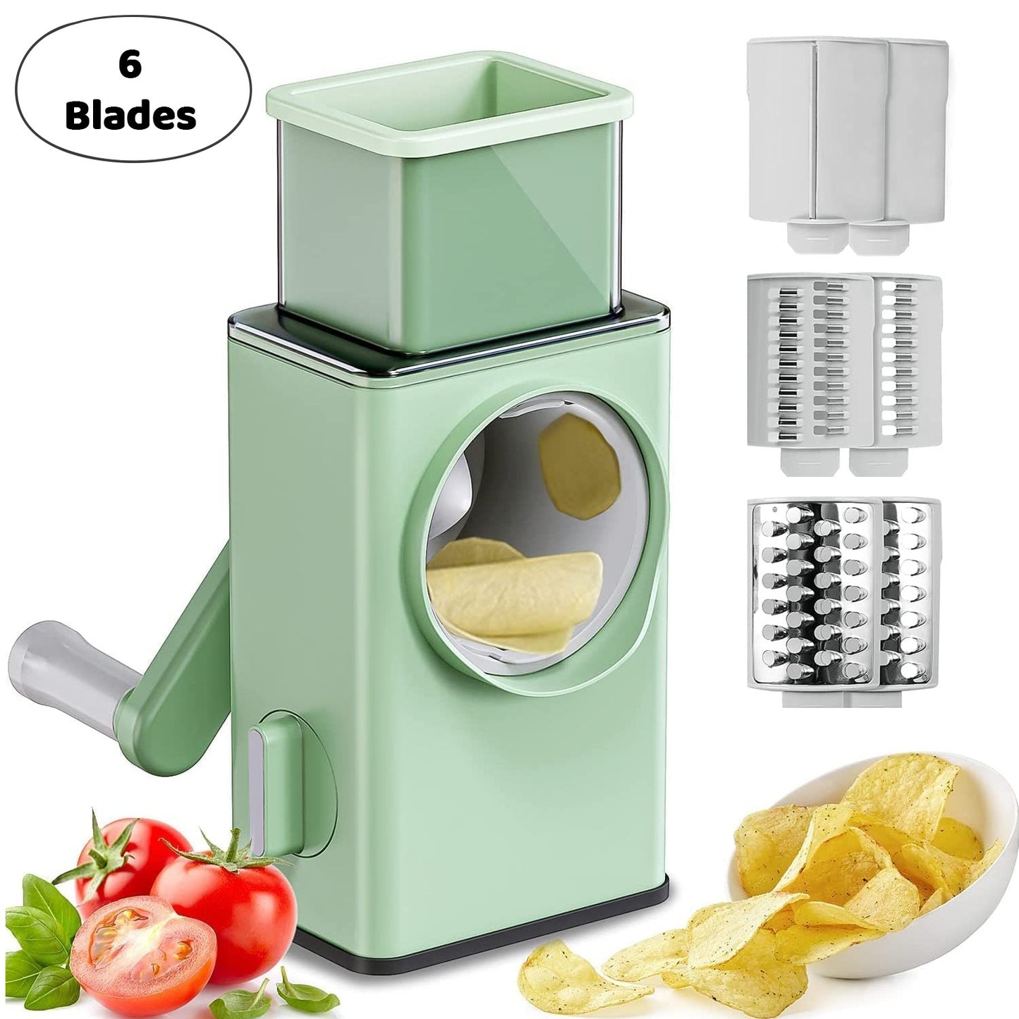 Stainless Steel Vegetable Chopper Veg Chopper And Dicer With 6 Blades  Brush Kitchen Multifunctional Mandoline Vegetable Slicer For Veggies Onion Garlic Potatoes Fruits Cookie Oreo Vegetable Cutter Stable Suction Base For Home Kitchen - Happy Price - Image 4