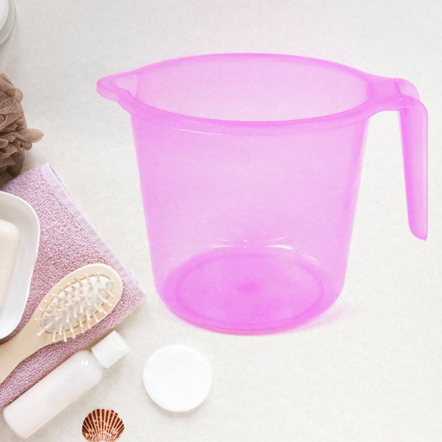 Plastic Round Transparent Bath Water Mug (5 Pc  Mix Colour  1200 Ml) - Happy Price - Image 3