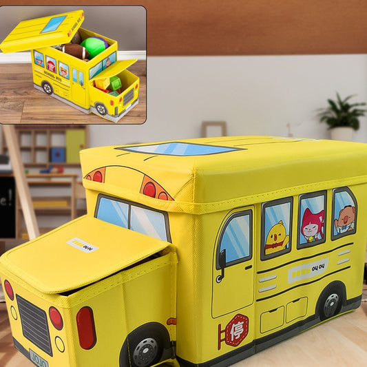 School Bus Shaped Portable Foldable Toy Box Storage With Lid (1 Pc)