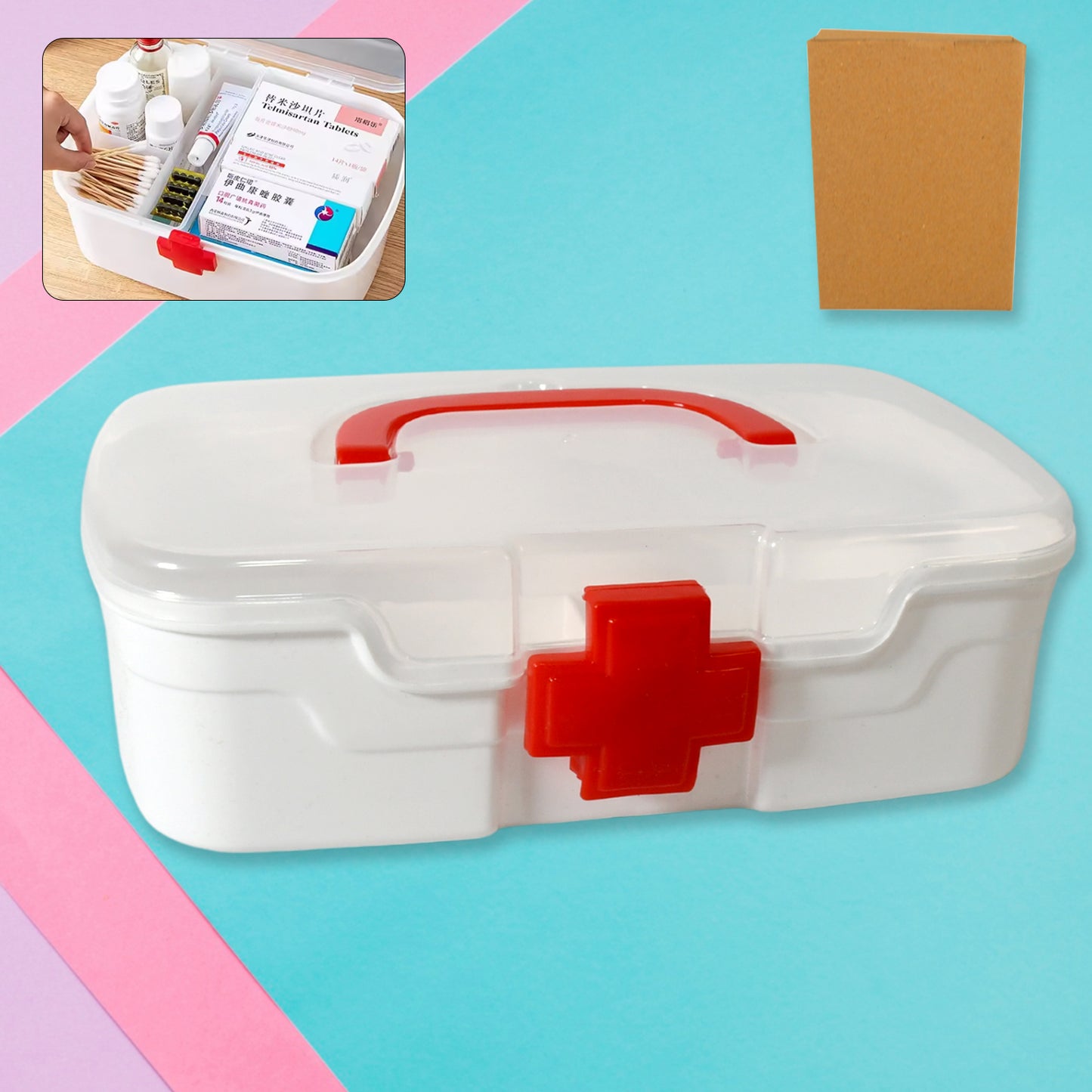 Medical Box 1 Piece Indoor Outdoor Medical Utility Medicine Storage Box Detachable Tray Medical Box Multi Purpose Regular Medicine First Aid Box With Handle  Transparent Lid - Happy Price - Image 2
