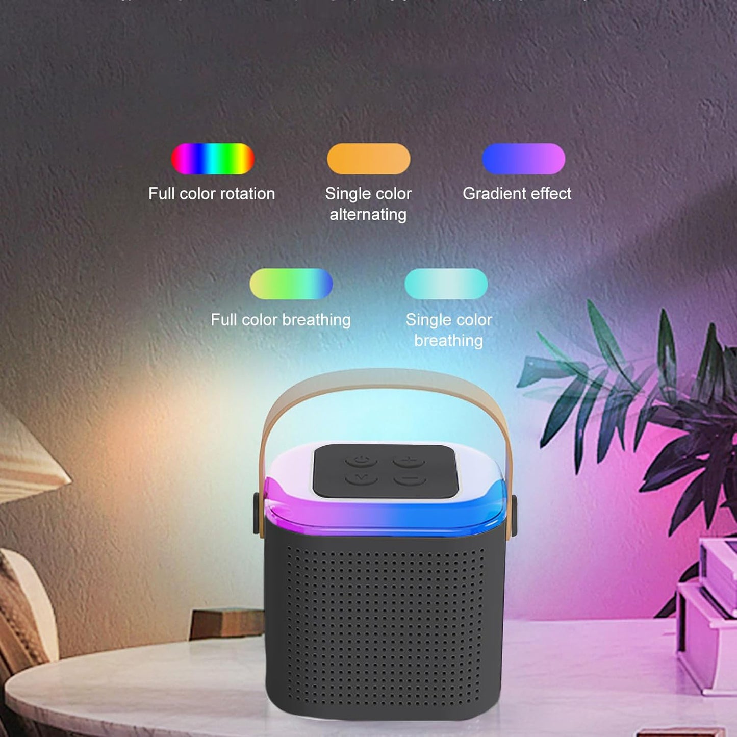 Wireless Speaker Microphone Set Rgb Light Support Memory Card Portablekaraoke Machine Perfect  For Travel Tv - Happy Price - Image 2