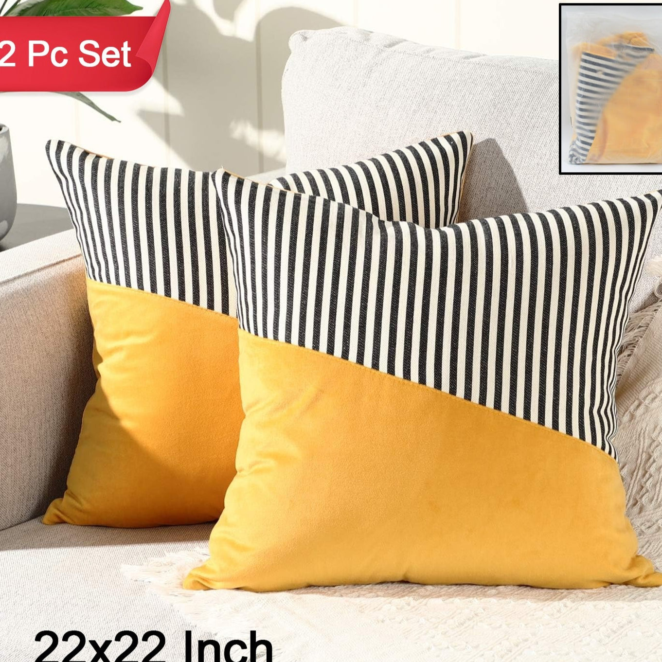 Decorative Pillow Covers Cushion Cases Soft Cotton (22  22 Inch  1 Pair  2 Pc) - Happy Price - Image 1