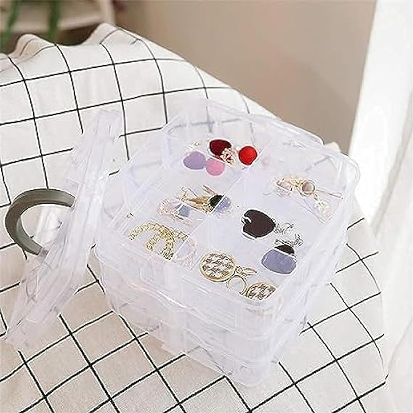 3-tier 18 Sections Transparent Stackable Adjustable Compartment Slot Plastic Craft Storage Box - Happy Price - Image 6