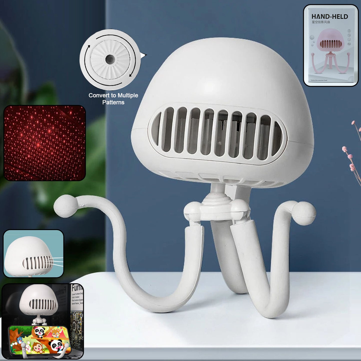 Rechargeable Mini Projector Fan with Star Light, Flexible Tripod - 1 Pc - Happy Price - Image 2