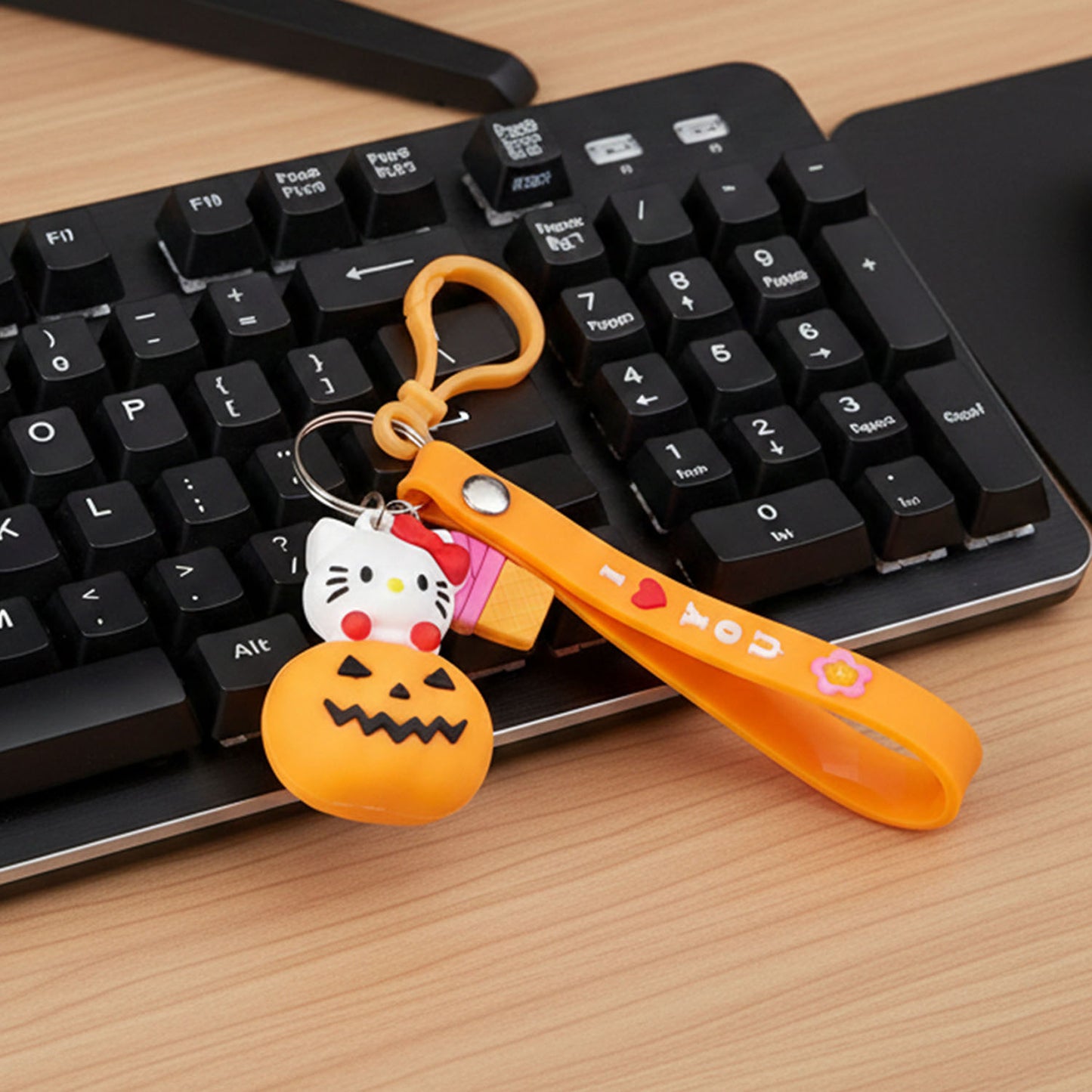 Cartoon Kitty Pumpkin Keychain with Strap - 1 Pc - Happy Price - Image 3