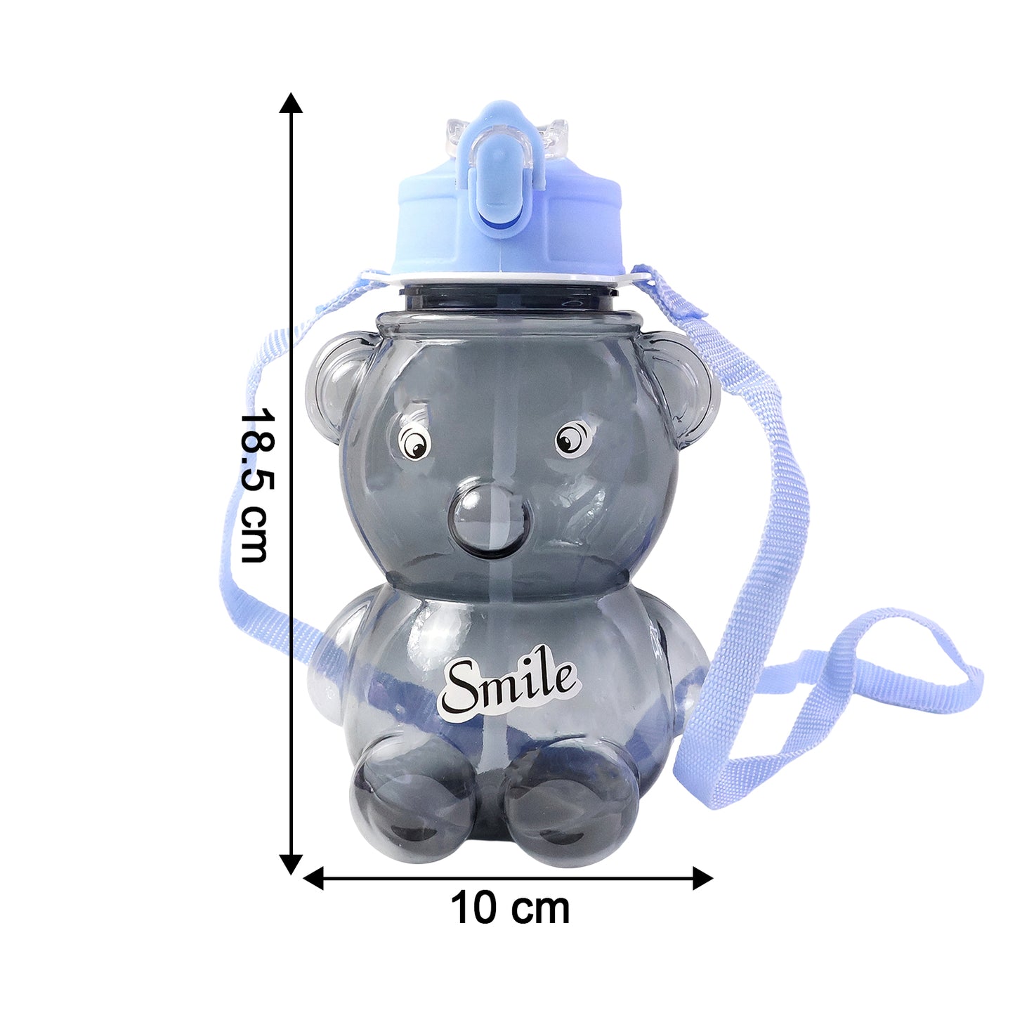 Kids Cartoon Bear Water Bottle With Straw  Shoulder Strap (1 Pc)
