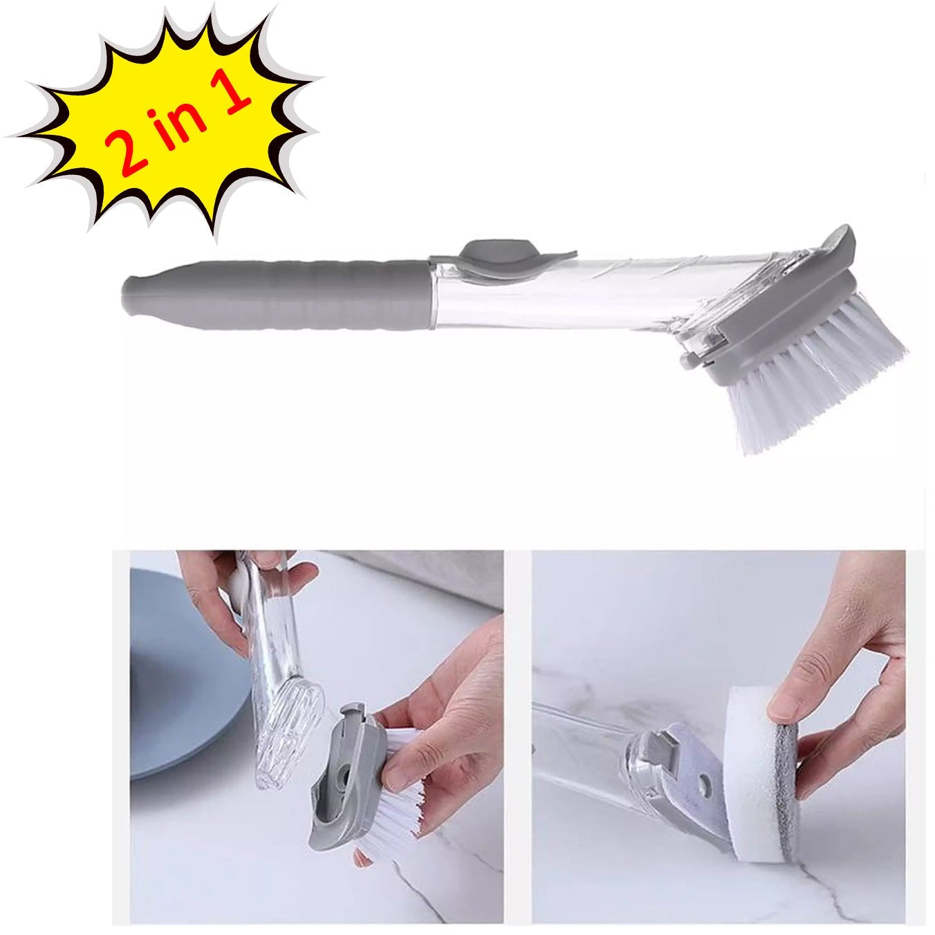 2-in-1 Long Handle Dishwashing Brush with Soap Dispenser - Happy Price - Image 1