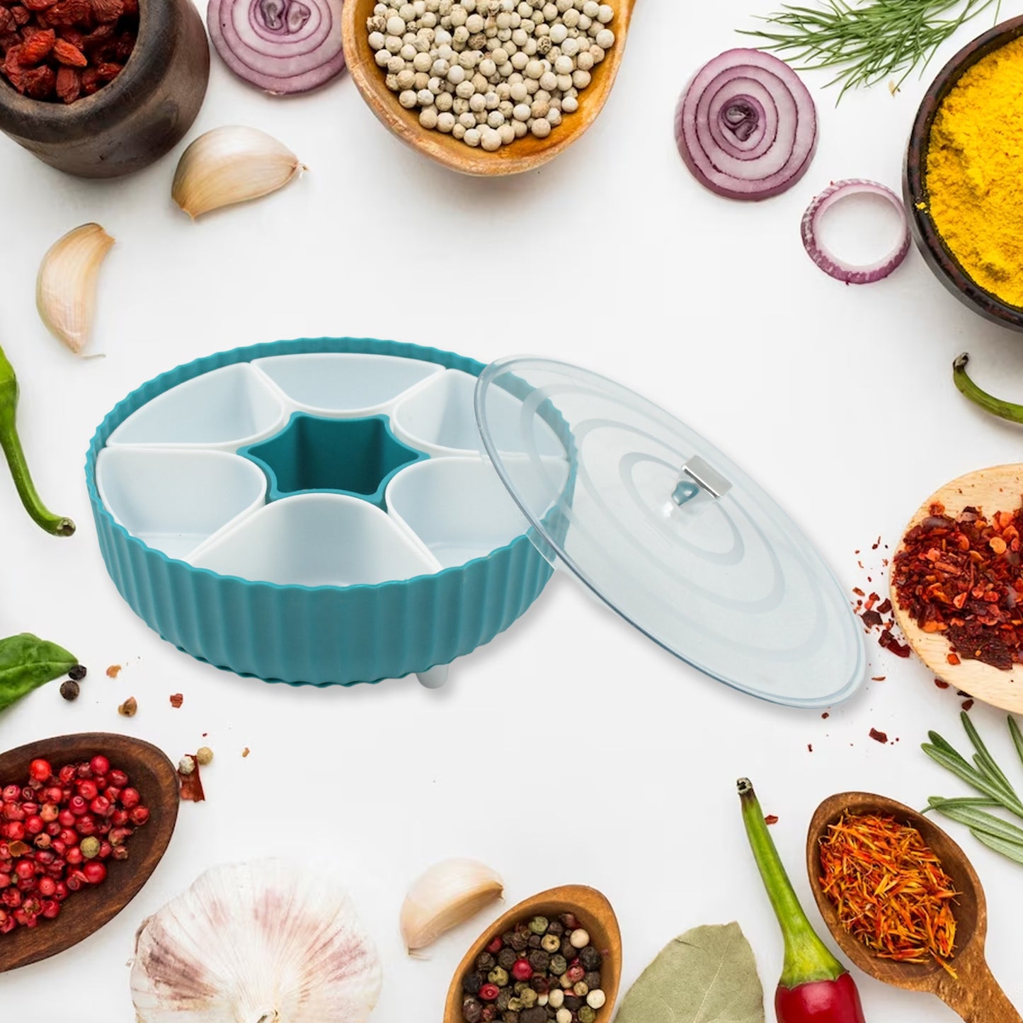 360 Revolving Spice Box  Dry Fruit Box Plastic 7 Compartment Box Suitable For Multipurpose Storage Use Like Dry Fruit  Spices  Pickle  Tea   Sugar Etc Kitchen Use - Happy Price - Image 4
