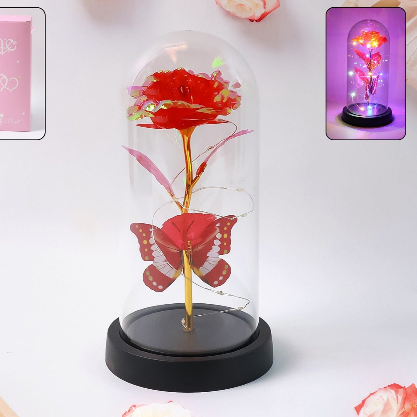 Elegant Led Eternal Rose In Plastic Dome (1 Pc  Battery Not Included) - Happy Price - Image 1