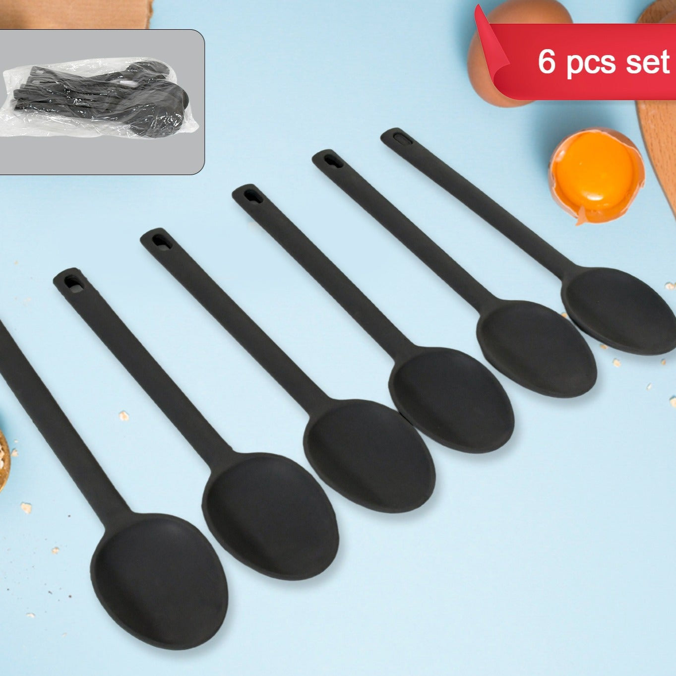 Multipurpose Silicone Spoon Silicone Basting Spoon Non-stick Kitchen Utensils Household Gadgets Heat-resistant Non Stick Spoons Kitchen Cookware Items For Cooking And Baking (6 Pcs Set) - Happy Price - Image 1