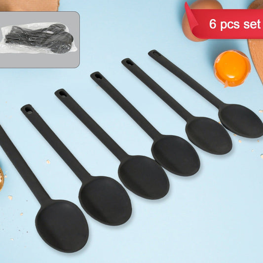 Multipurpose Silicone Spoon Silicone Basting Spoon Non-stick Kitchen Utensils Household Gadgets Heat-resistant Non Stick Spoons Kitchen Cookware Items For Cooking And Baking (6 Pcs Set) - Happy Price - Image 1