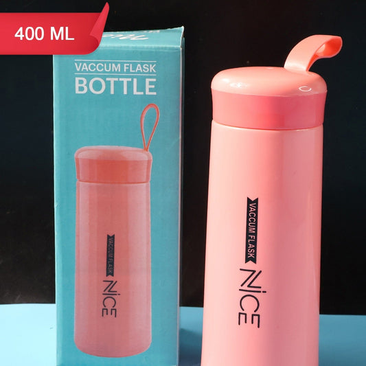 400ml Insulated Plastic Flask Bottle - Pink, Leak-Proof Travel Mug with Strap - Happy Price - Image 1