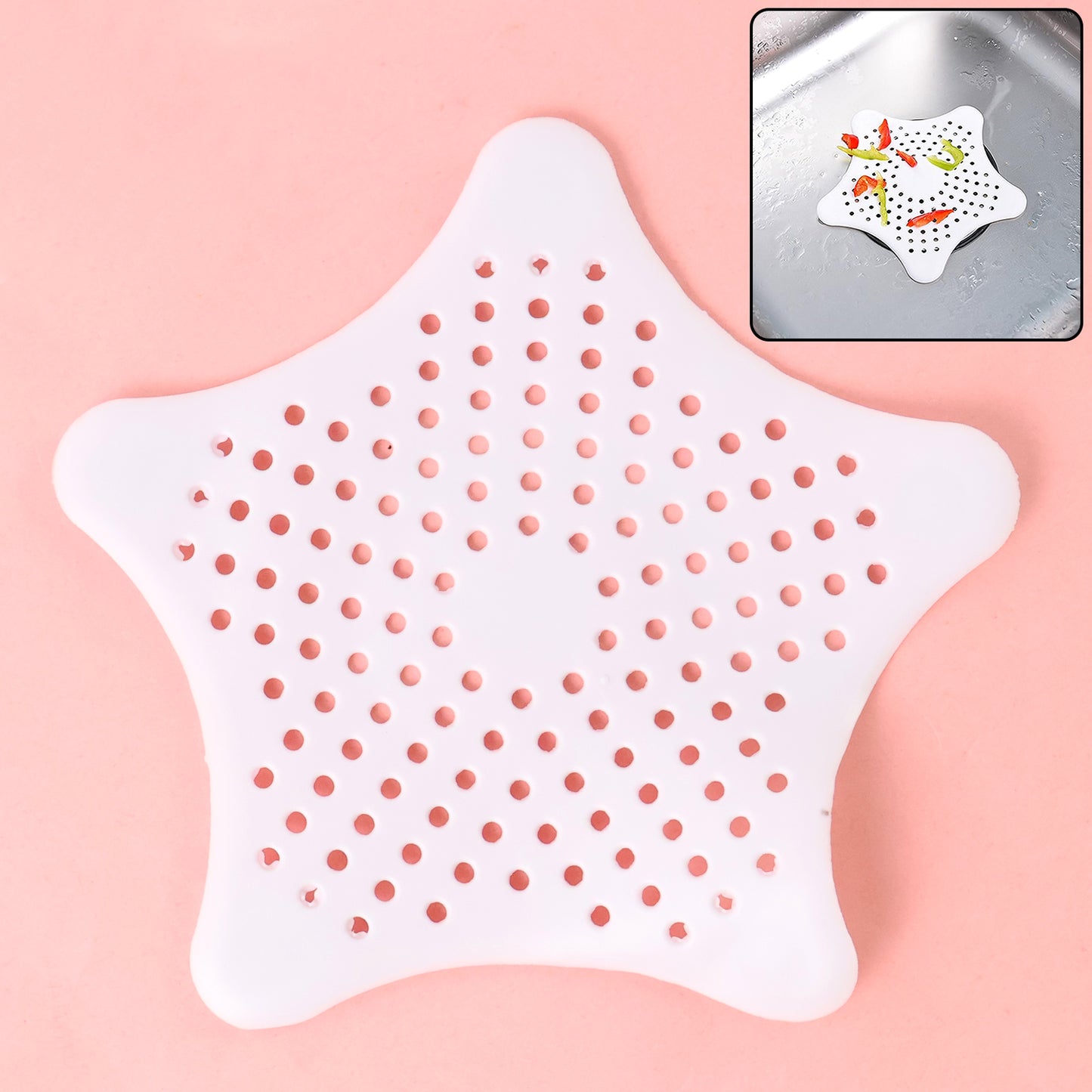 White Silicone Star Shaped Sink Filter Bathroom Hair Catcher Drain Strainers For Basin - Happy Price - Image 2