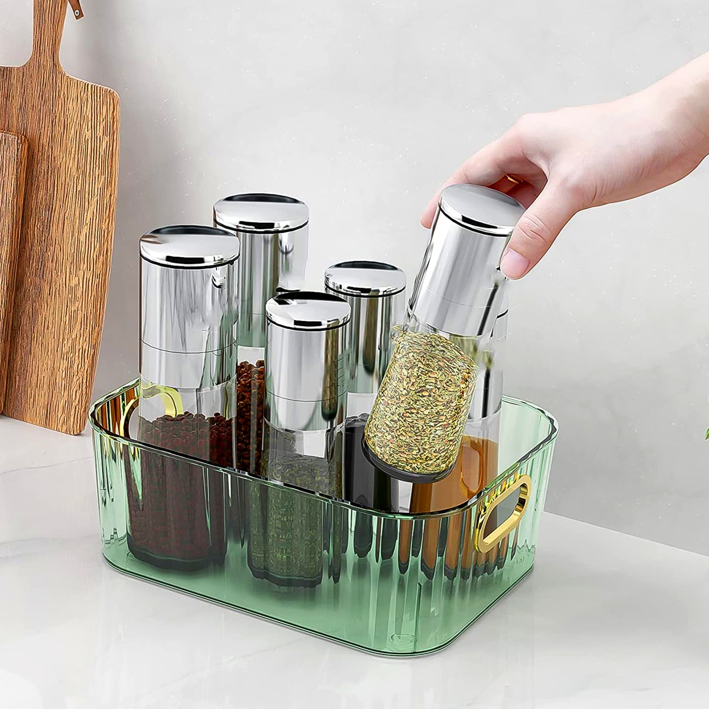 Premium Ribbed Transparent Storage Basket With Gold Handle  Multipurpose Kitchen Amp Home Organizer Box - Happy Price - Image 6