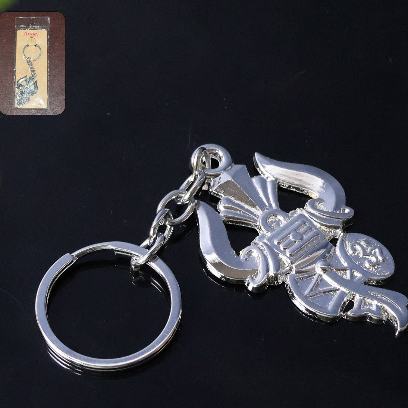 Trishul Damru Lord Shiva Symbol Silver Metal Keychain (1 Pc) - Happy Price - Image 1