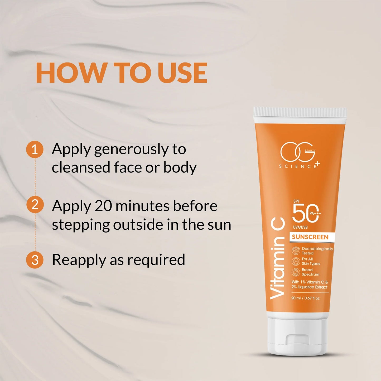 Vitamin C Sunscreen SPF 50 PA+++ with Liquorice Extract - 20ml - Happy Price - Image 4