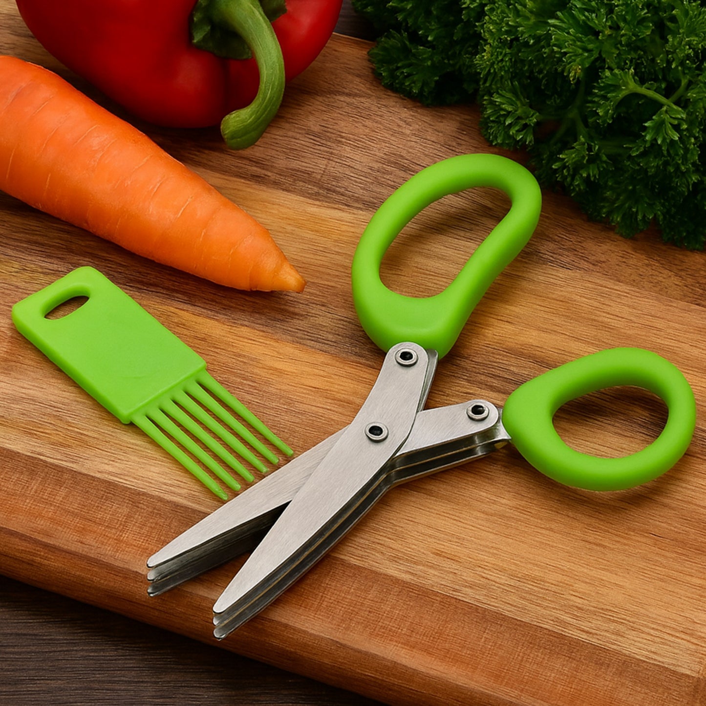 3-Blade Kitchen Herb Scissors with Cleaning Comb - Stainless Steel Cutter for Vegetables & Garnishes (1 Pc) - Happy Price - Image 3