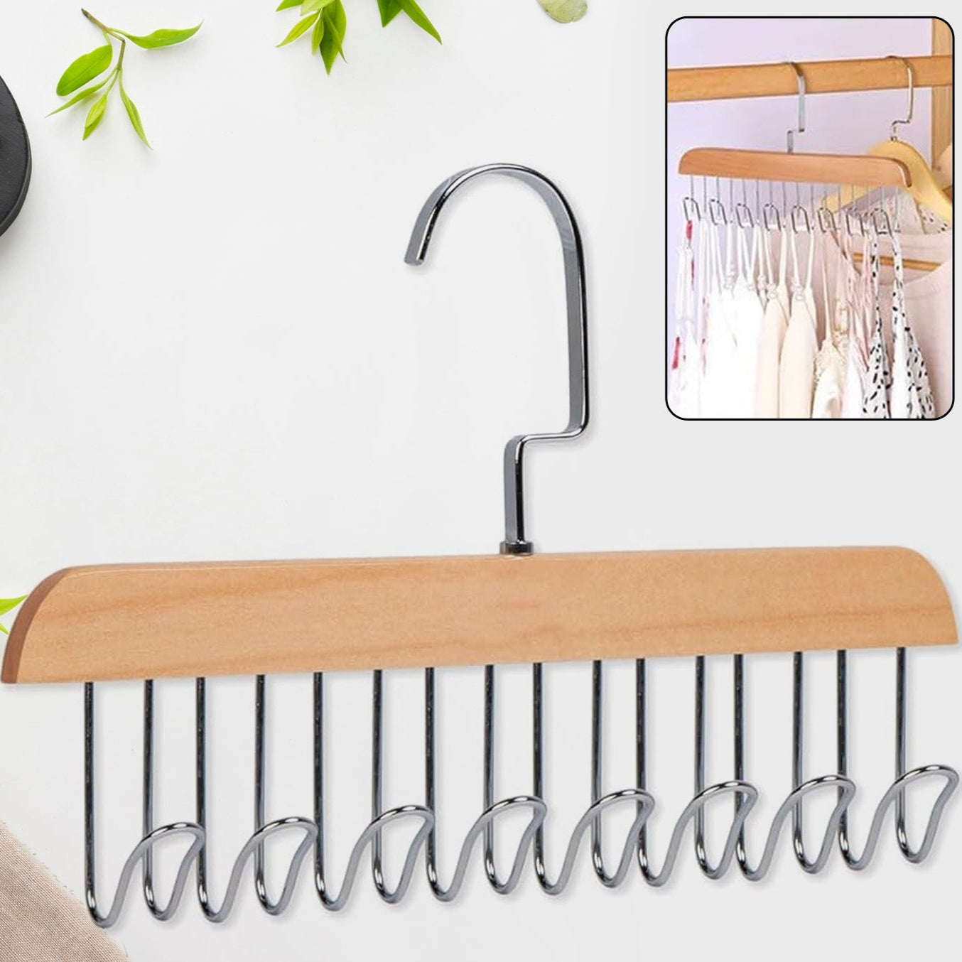 Space Saving 8 Hooks Wooden Hangers (Hanging Hook Included  1 Pc) - Happy Price - Image 1