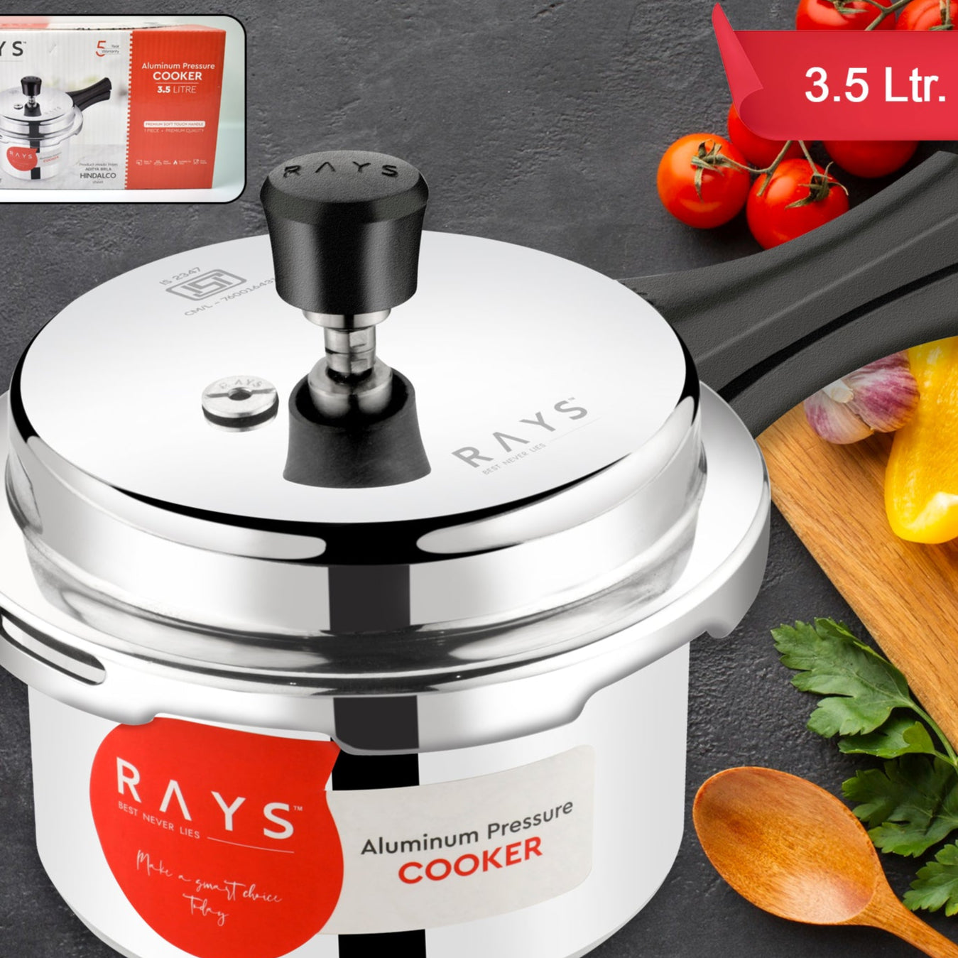 Aluminium Rays Aura Pressure Cookers With Outer Lid (3.5 Litres) - Happy Price - Image 1