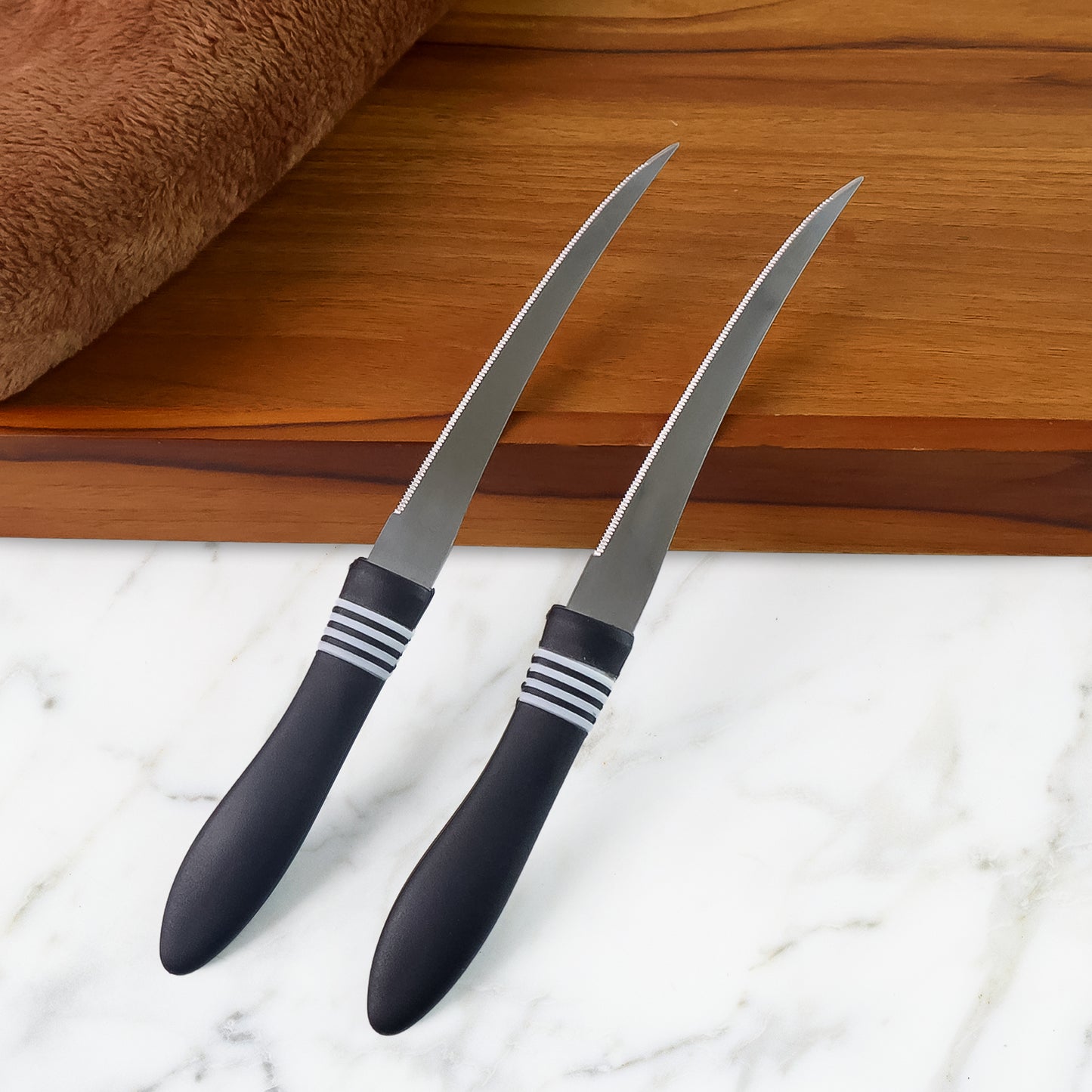 Premium Curved Serrated Stainless Steel Kitchen Knife Set (Mix Color  2 Pc) - Happy Price - Image 3