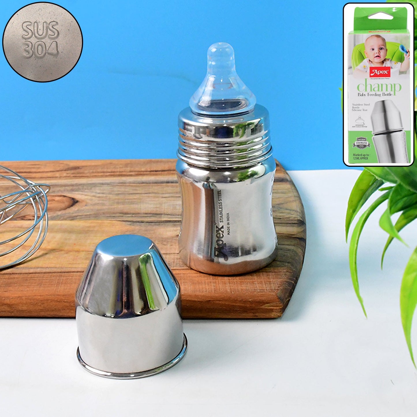 Apex Stainless Steel Baby Feeding Bottle - 125 ML, 1 Piece - Happy Price - Image 1