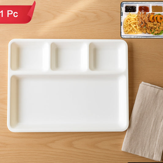 White 4-Compartment Plastic Serving Tray - 33x25 cm, 1 Pc - Happy Price - Image 1