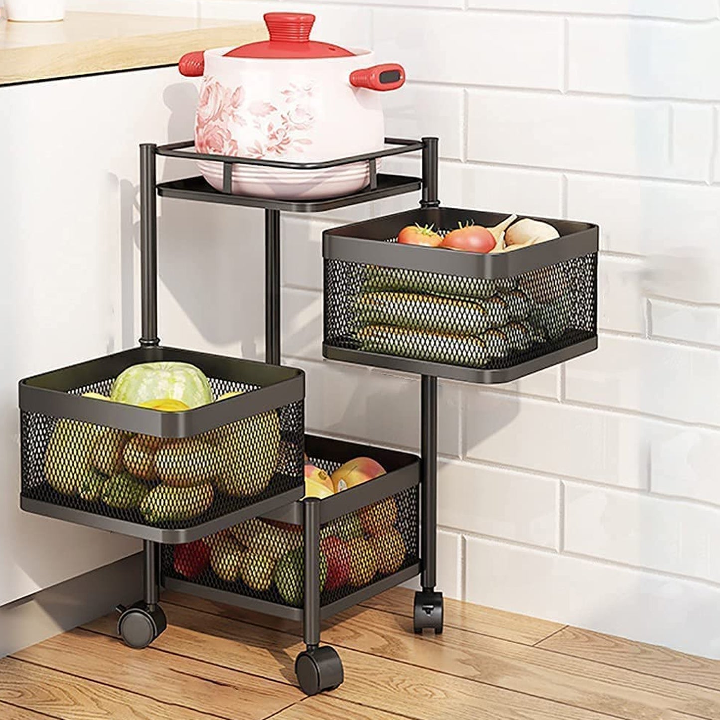 Metal High Qaulity Kitchen Trolley Kitchen Organizer Items And Kitchen Accessories Items For Kitchen Rack Square Design For Fruits  Vegetable Onion Storage Kitchen Trolley With Wheels (4 Layer  3 Layer) - Happy Price - Image 3