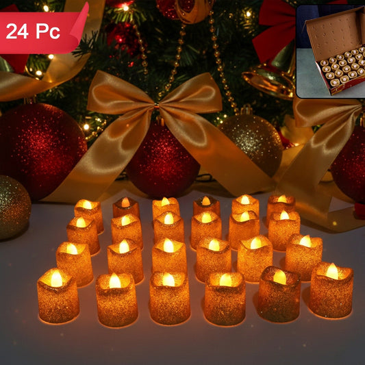 Happyprice Glitter LED Tealight Candles - 24 Pc Set, Flameless Decorative Lights for Festivals & Home - Happy Price - Image 1