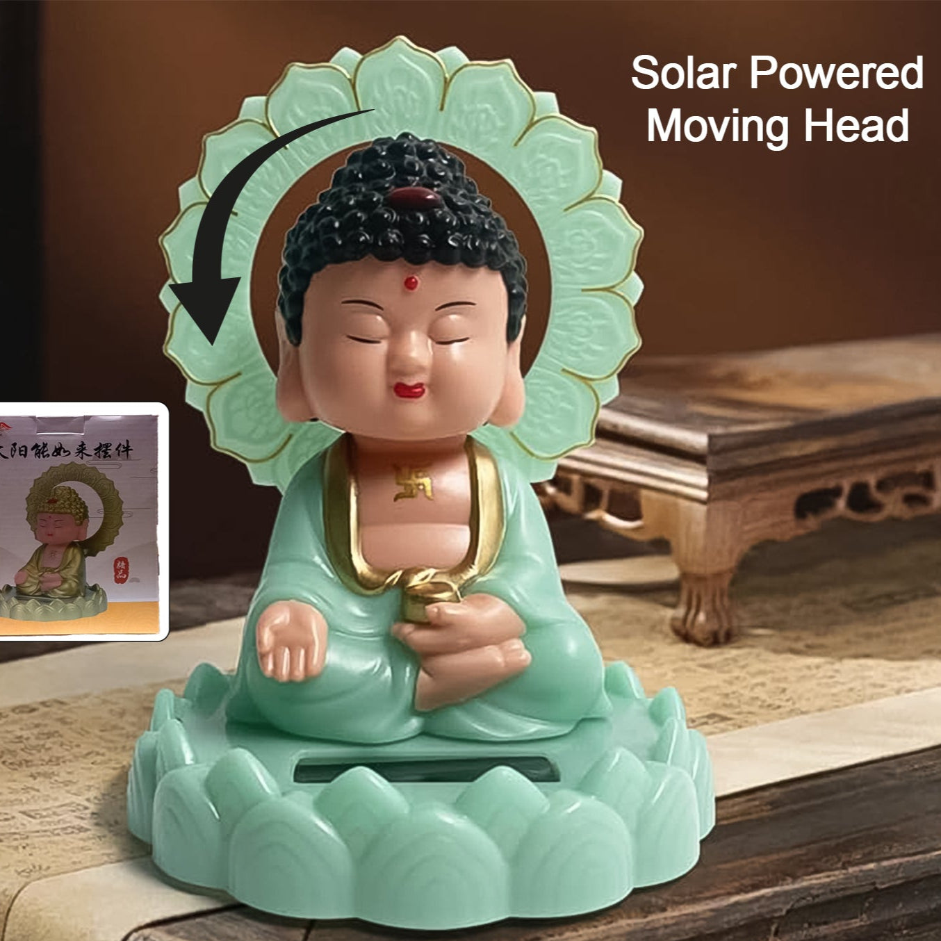 Plastic Solar Powered Moving Head Sitting Action Buddha Statue (1 Pc) - Happy Price - Image 1