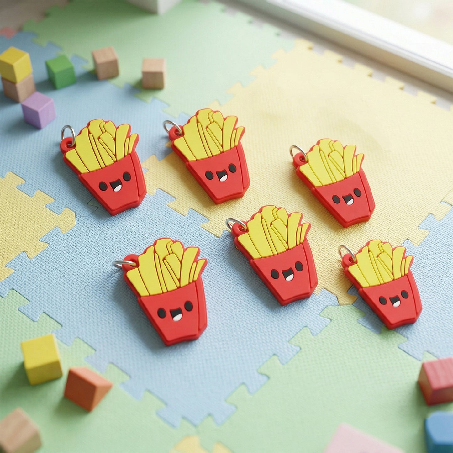 Cute French Fries Shap Bag Charm Keychain Set (10 Pc)