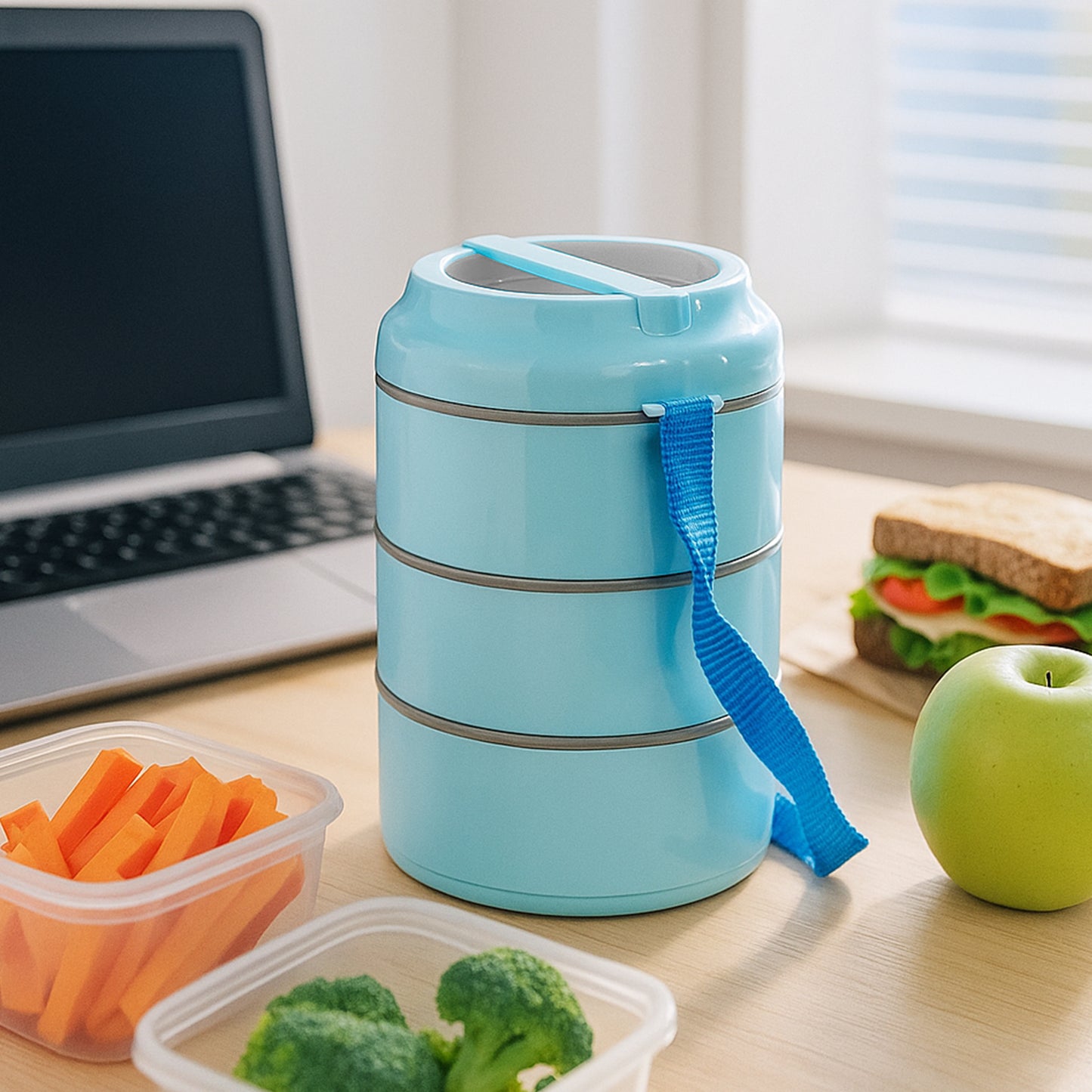 3 Layer Insulated Lunch Box Set with Handle & Strap - Stackable Tiffin Carrier - Happy Price - Image 7