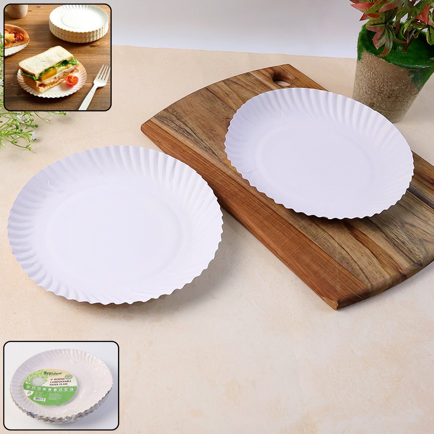 9 Inch Round Compostable Paper Plates - 25 Pcs Pack - Happy Price - Image 2