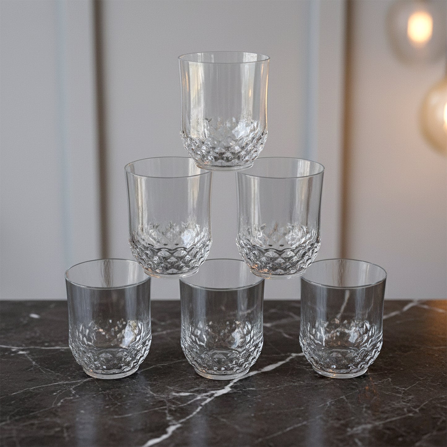 Transparent Diamond Pattern Glass Set - 6 Pcs - Happy Price - Image 3