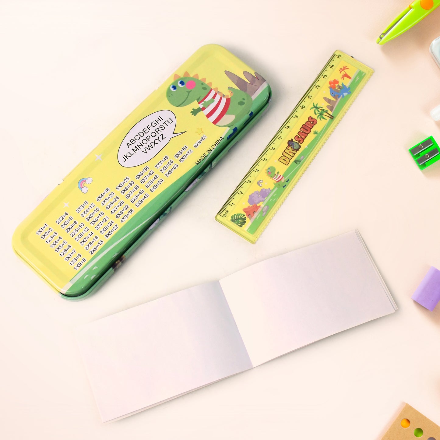Dinosaur Themed Kids Stationery Set with Pencil Box, Pencils, Scale, Eraser & Sharpener - Happy Price - Image 4