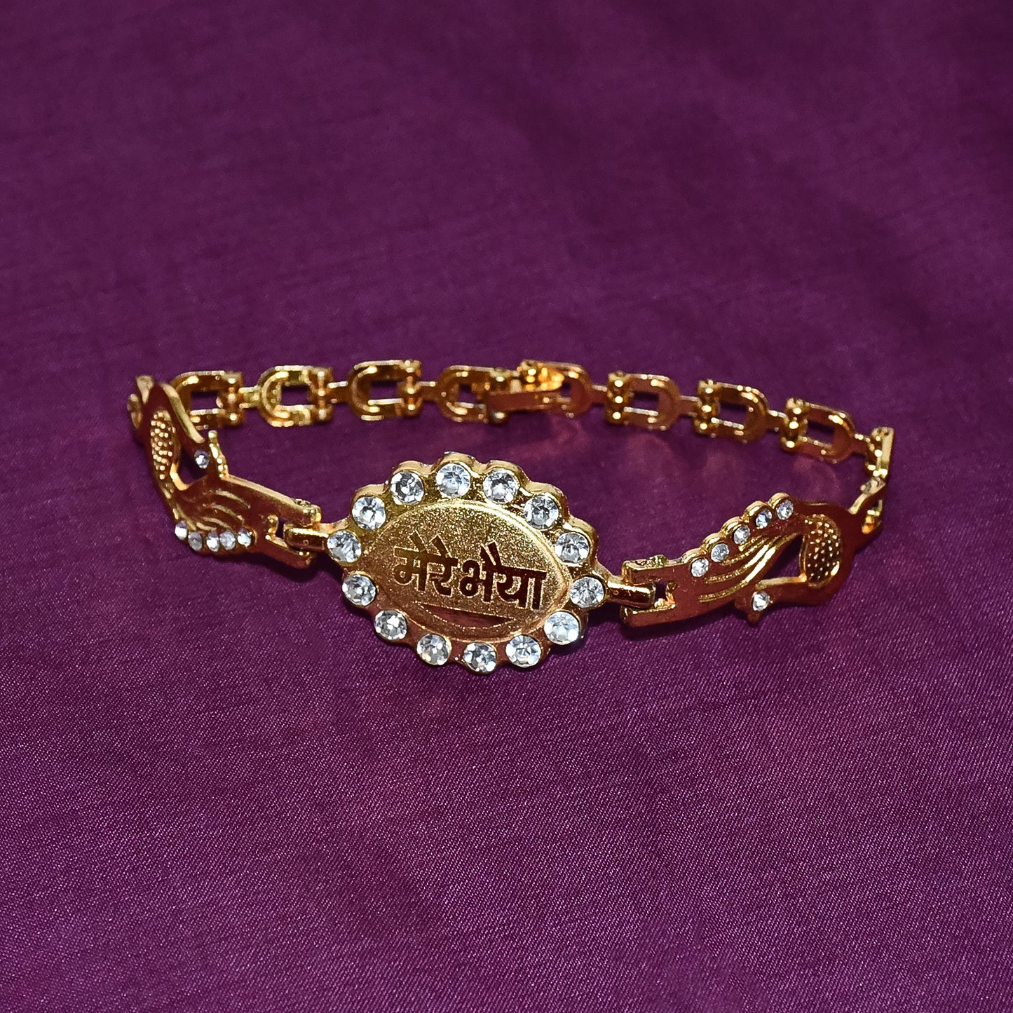 1 Pc Metal Rakhi Bracelet for Brother with Stone Border and Dual Peacock Design - Happy Price - Image 6