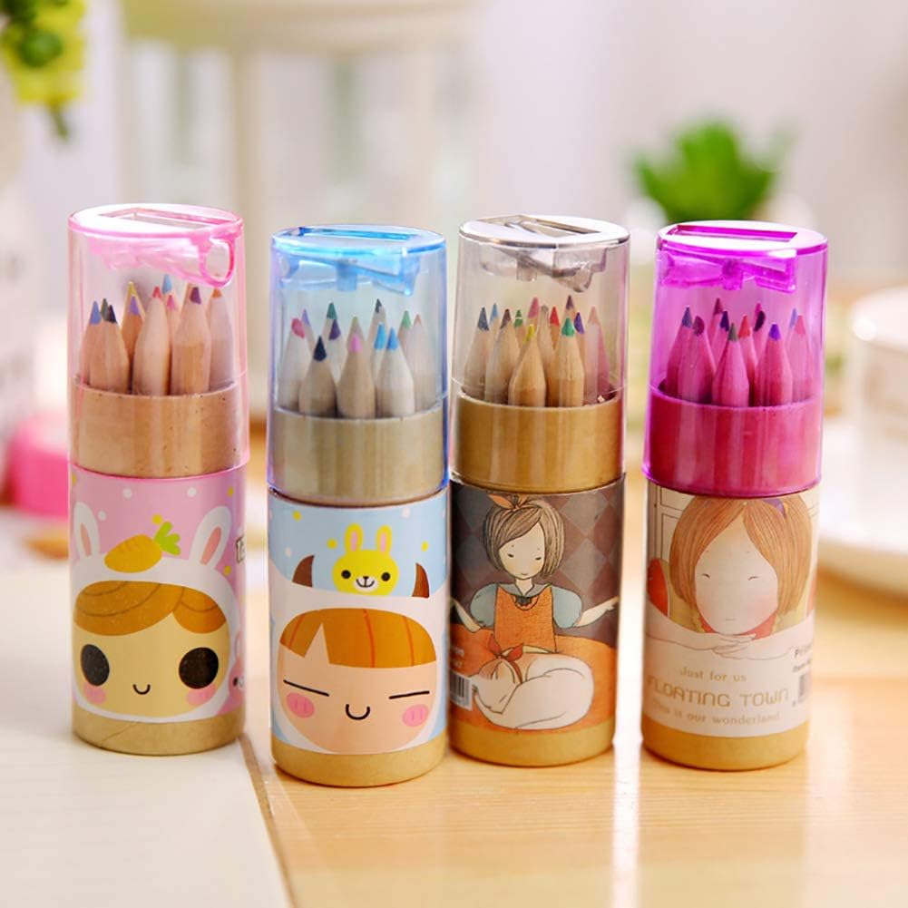 12 Colouring Pencils Kids Set Pencils Sharpener Mini Drawing Colored Pencils With Sharpener Kawaii Manual Pencil Cutter Coloring Pencil Accessory School Supplies For Kid Artists Writing Sketching - Happy Price - Image 5
