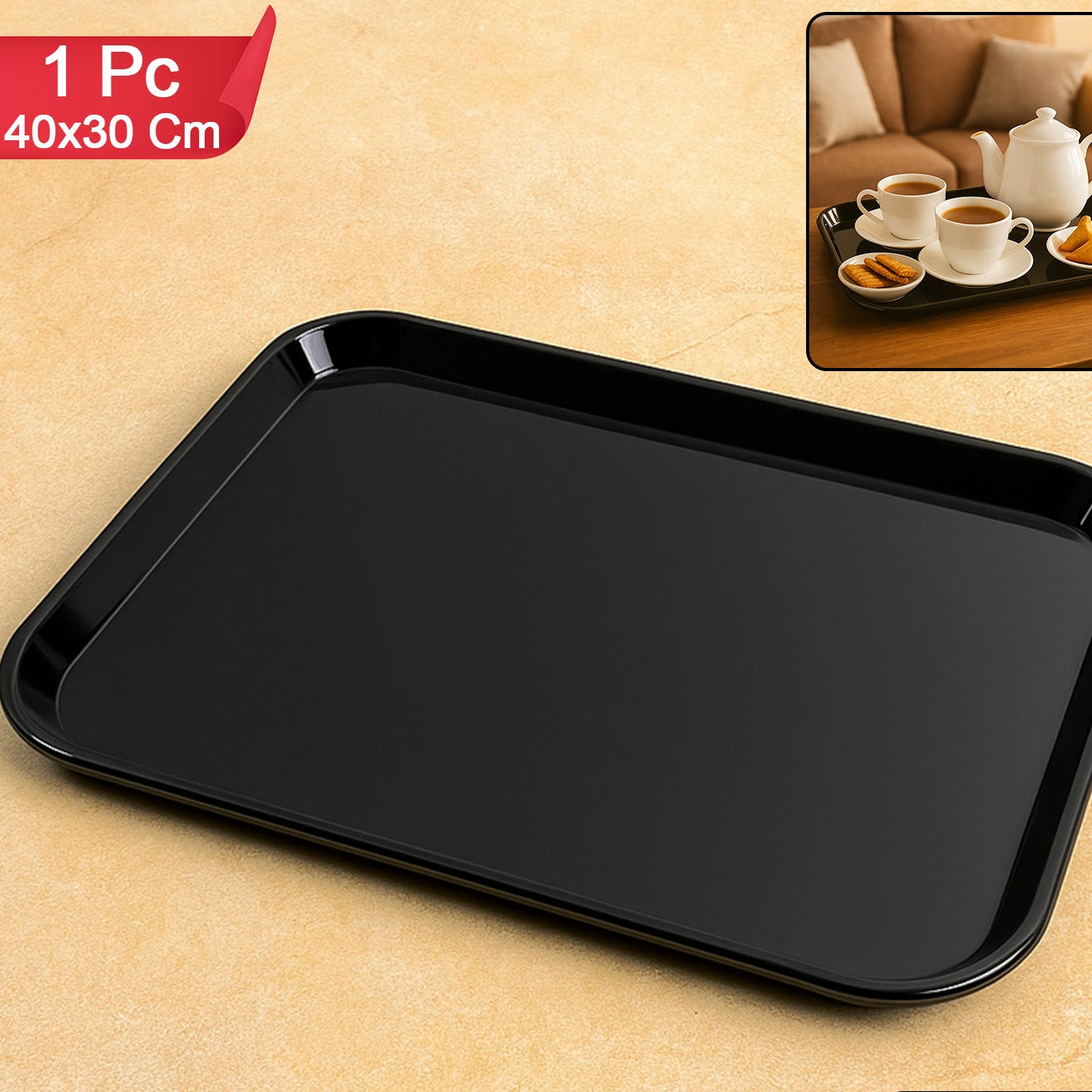 Black Plastic Serving Tray 40x30 cm - 1 Pc - Happy Price - Image 1