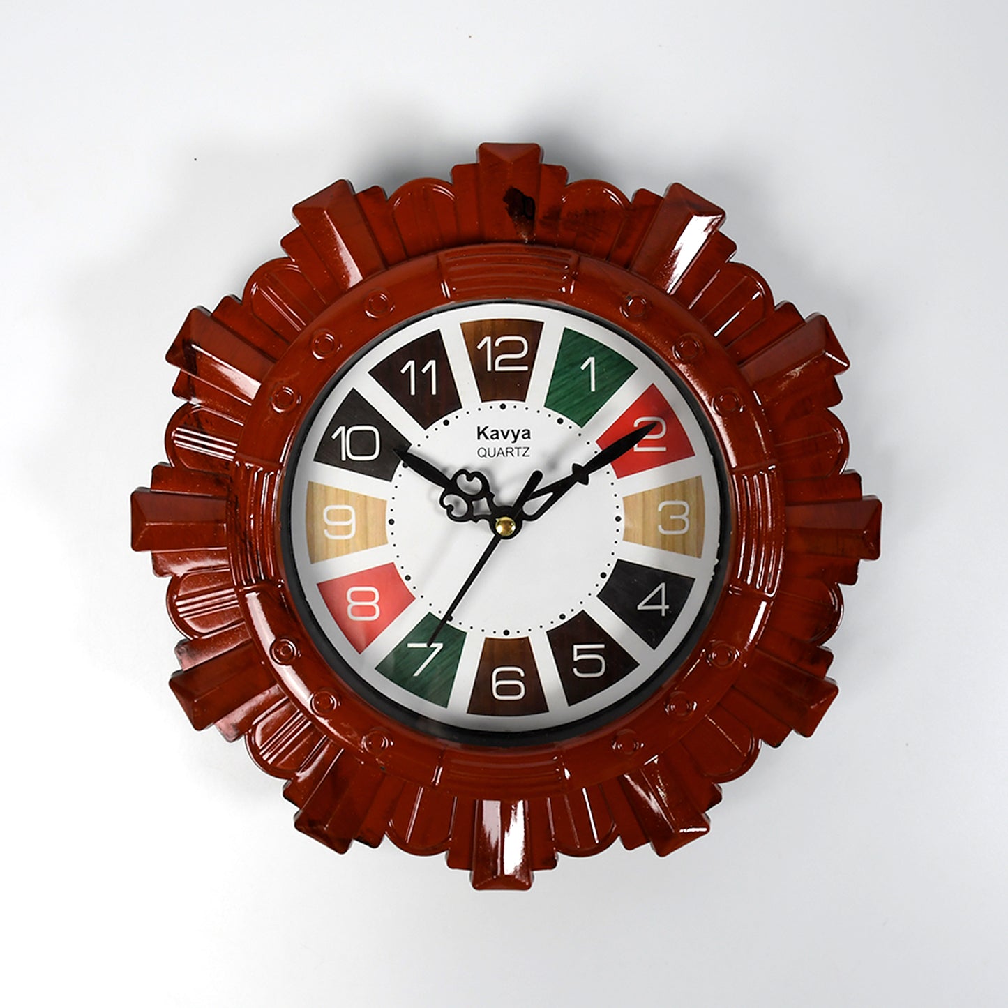 Wooden Look Designer Wall Clock Plastic Decorative Latest Wall Clock Battery Operated Round Easy To Read For Roomhomekitchenbedroomofficeschool - Happy Price - Image 2