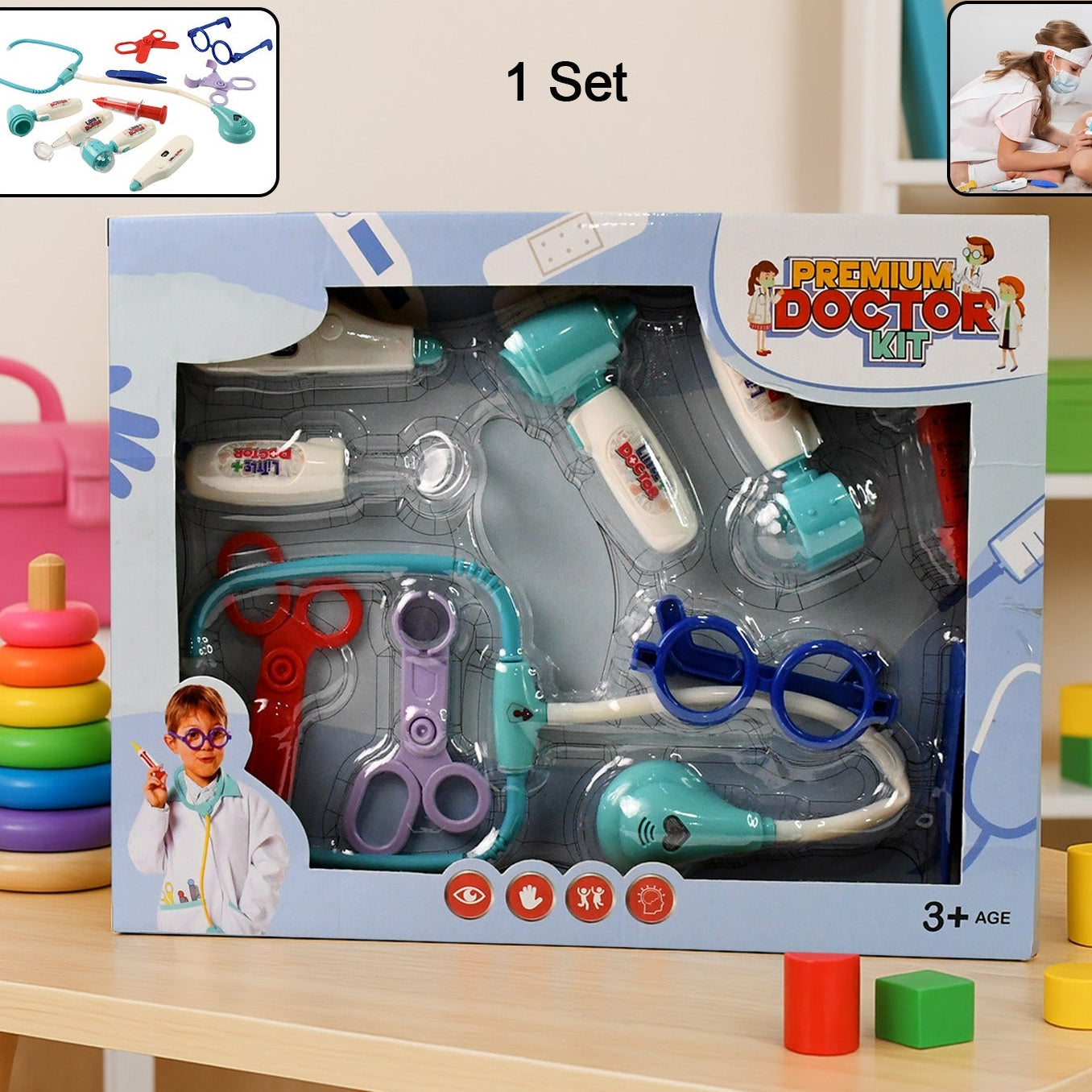 10 Pc Kids Doctor Play Set - Pretend Medical Kit with Stethoscope & Accessories - Happy Price - Image 1