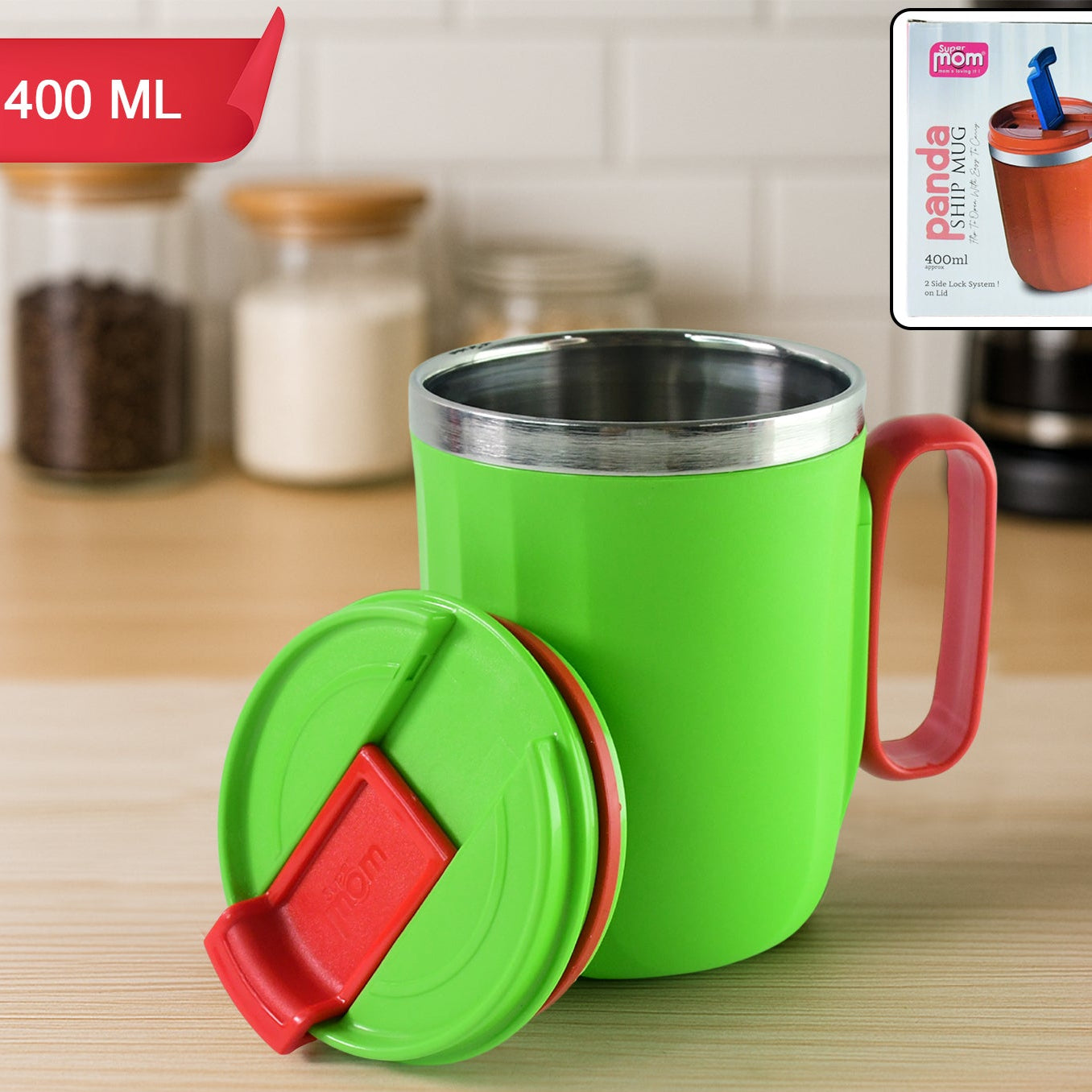 Supermom Panda Ship Insulated Mug with Lid - 400ml - Happy Price - Image 1