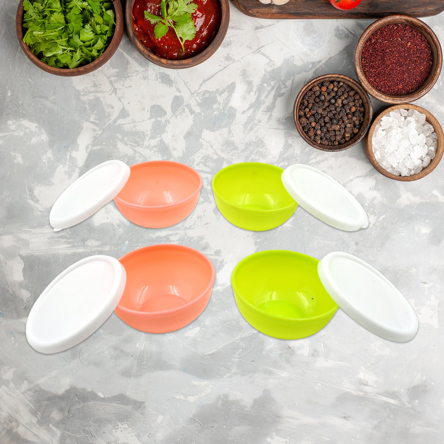 Multipurpose Small Round Plastic Bowl  Katori With Lid Microwave Safe Reusable Lightweight Bowl Dishwasher Safe Chutney Bowl (4 Pcs Set) - Happy Price - Image 5