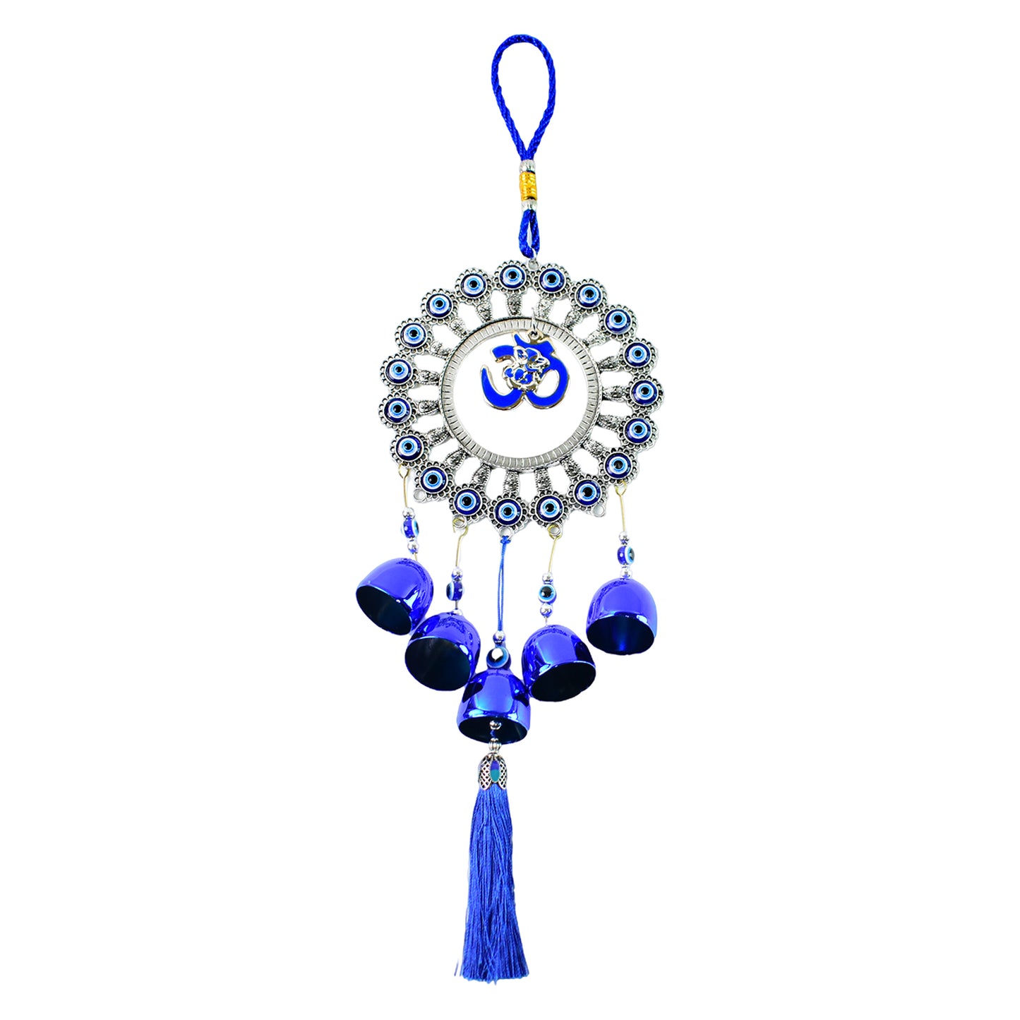 Decorative OM Evil Eye Wind Chime with Blue Bells - 1 Pc - Happy Price - Image 2