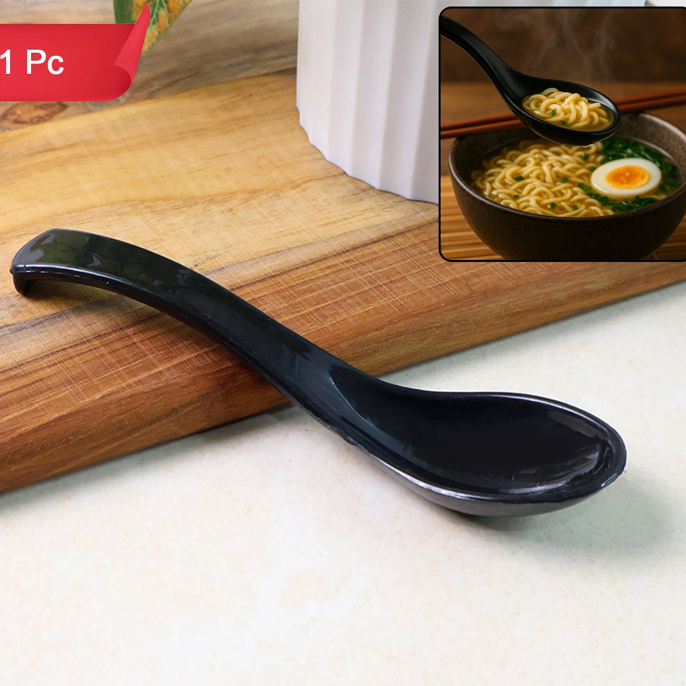 Durable Black Plastic Soup Spoon - Deep Bowl, Ergonomic Handle (1 Pc) - Happy Price - Image 1