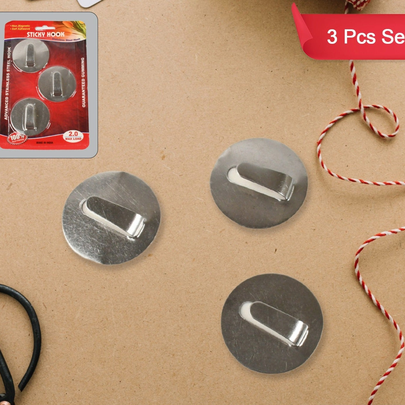 Self- Adhesive Hooks Heavy Duty Wall Hooks Hangers Stainless Steel Waterproof Sticky Hooks For Hanging Robe Coat Towel Kitchen Bathroom And. - Happy Price - Image 1