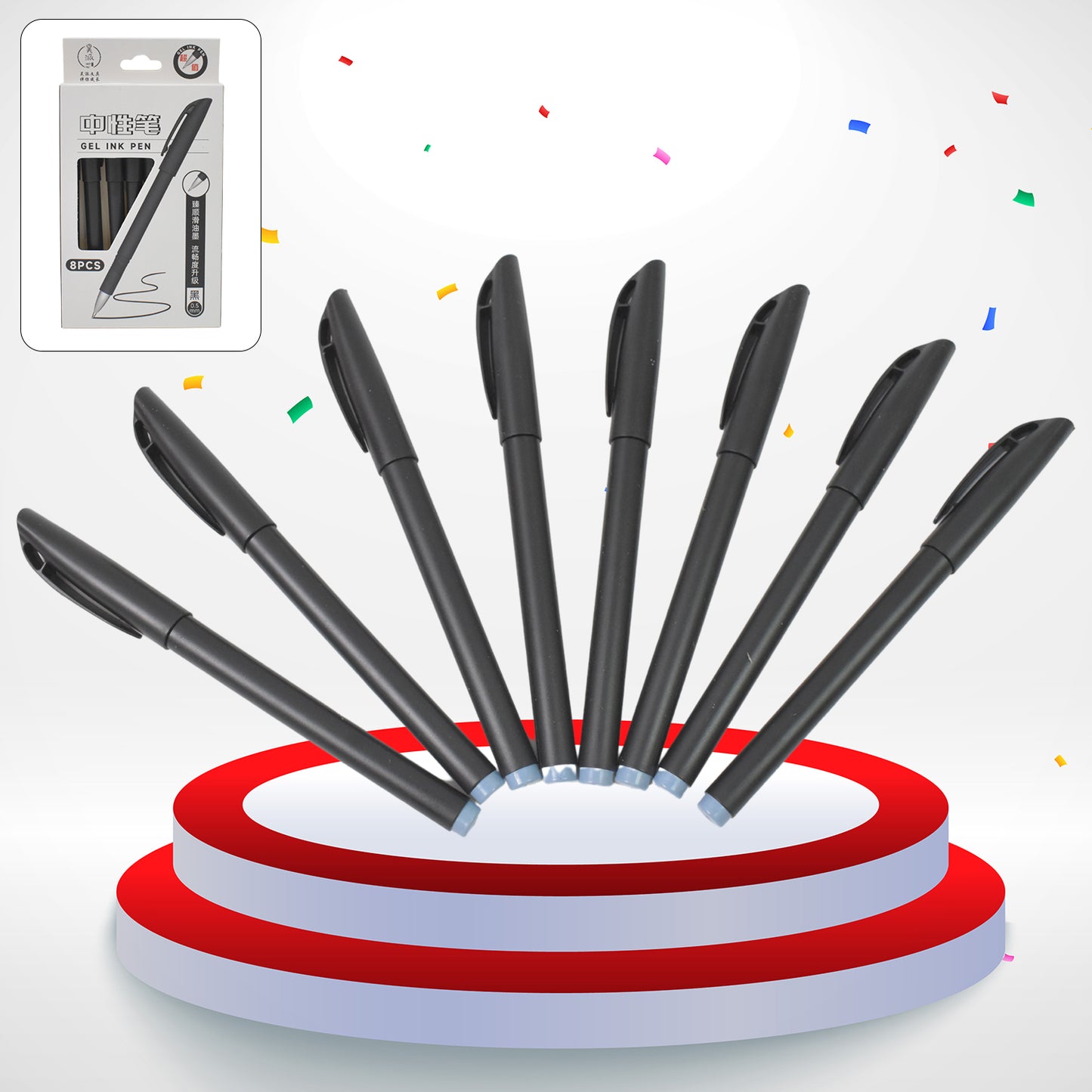 Writing Black Gel Pen For School Stationery Gift For Kids (8 Pcs Set) - Happy Price - Image 2