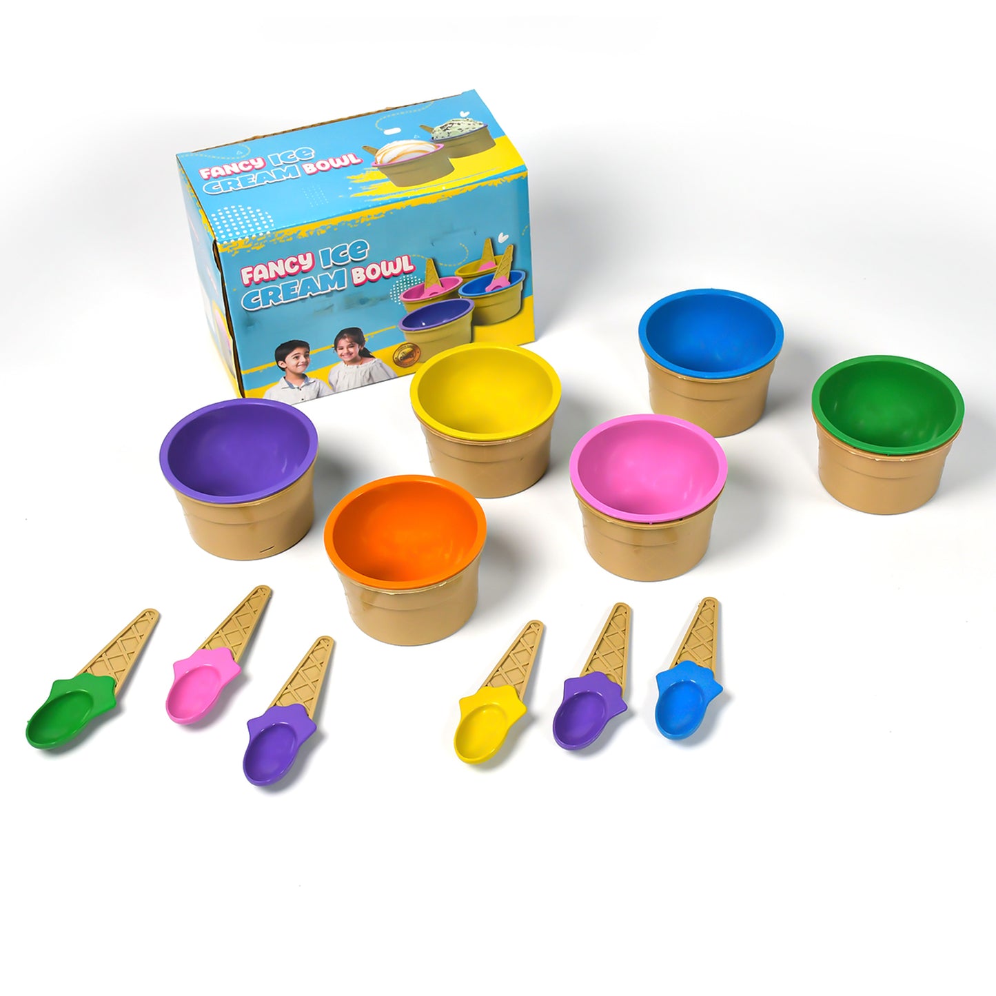 Ice-cream Waffle Spoon Bowel Cup Set  Premium Ice Cream Set  Ice-cream Bowel With Spoon  6 Units Couple Bowl Set  Color Box - Happy Price - Image 4