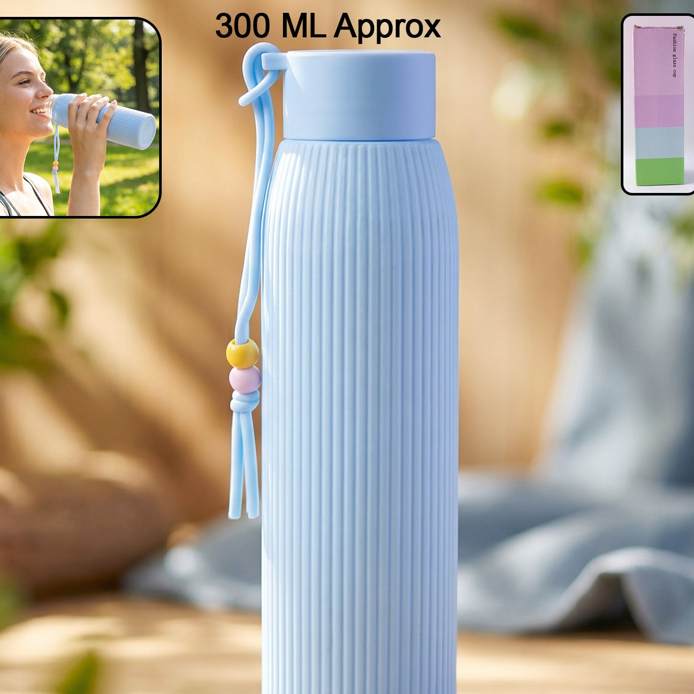 Premium Textured Glass Water Bottle (300 Ml Approx)