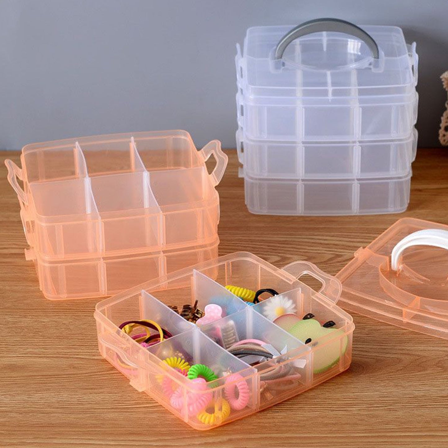 3-tier 18 Sections Transparent Stackable Adjustable Compartment Slot Plastic Craft Storage Box - Happy Price - Image 2