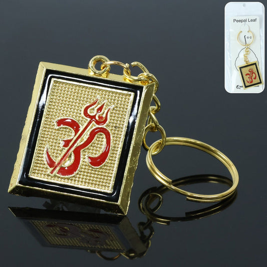Om Trishul Golden Metal Keychain (1 Pc) - Spiritual Car Keyring - Happy Price - Image 1